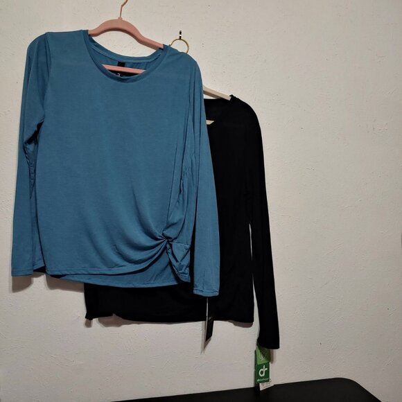 MPG Women's Athletic Long Sleeve Top Twist 2.0 Quick Drying Black & Blue 2Pc Set - Picture 1 of 8